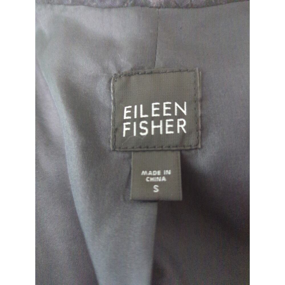 Eileen Fisher velvet textured quilted blue gray lattice open front blazer - Picture 7 of 9